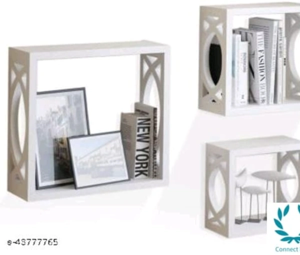 Unique Wall Shelves - LXHXB: 28X28X12 cm,  White, Wooden, No. of shelves :-3